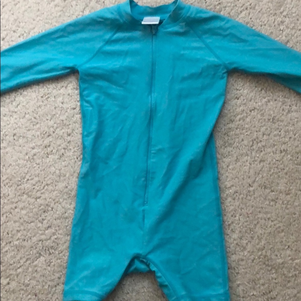 Hanna Andersson full zip teal swimsuit 90 3t